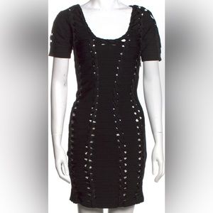 Herve Leger Black Peekaboo Twist Bandage Sheath Dress, Small